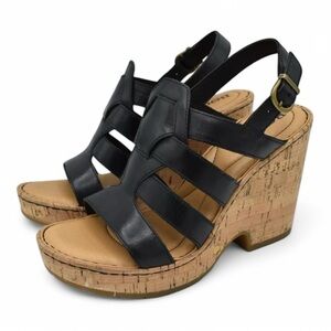 Born Bernese Cage Wedge Sandal in Black Leather NWT